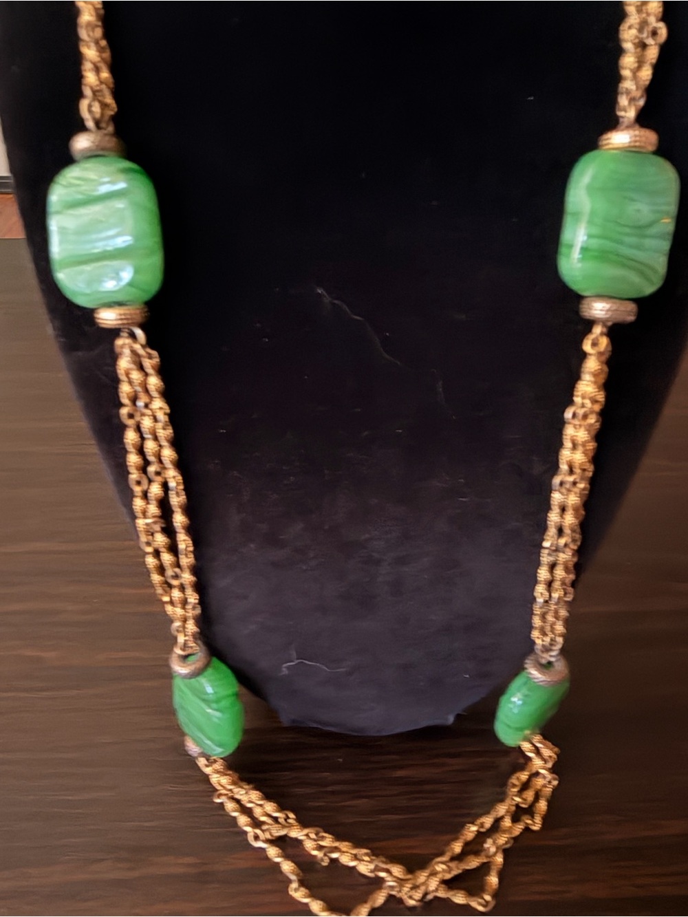 Gold Chain Necklace with Green Beads - Women Jewelry